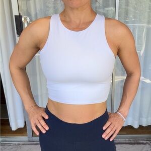 Athleta White Crop Top Sports Bra High Neck Racerback